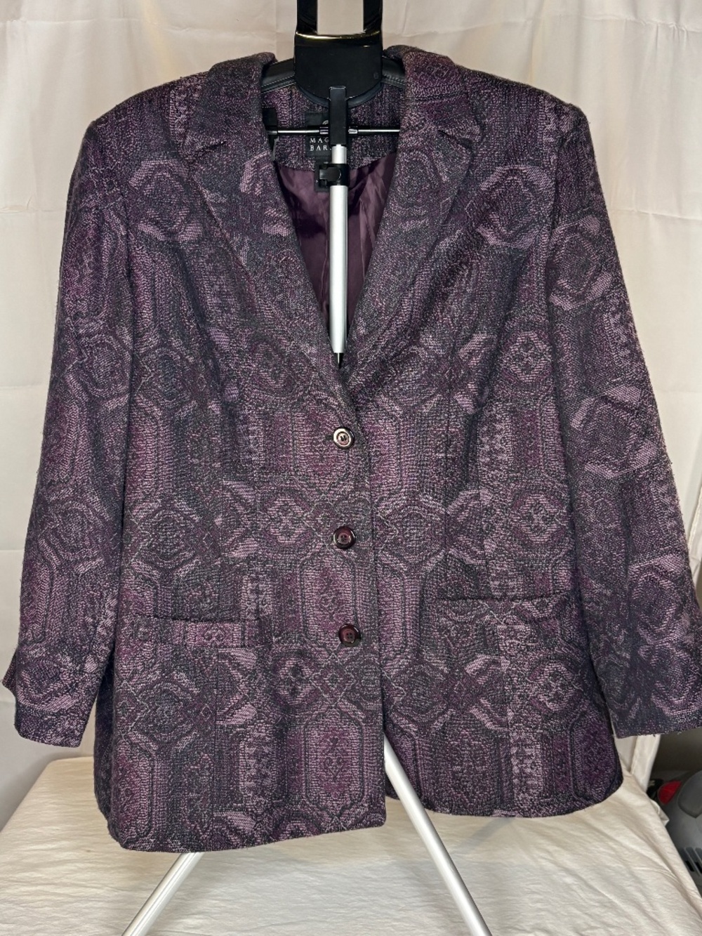Maggie Barnes Purple Tapestry Jacket 26W Vintage Y2K Floral Baroque